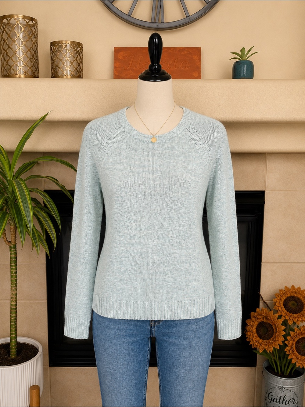 Bershka Mint Green Crewneck Knit Sweater Womens Large Pullover